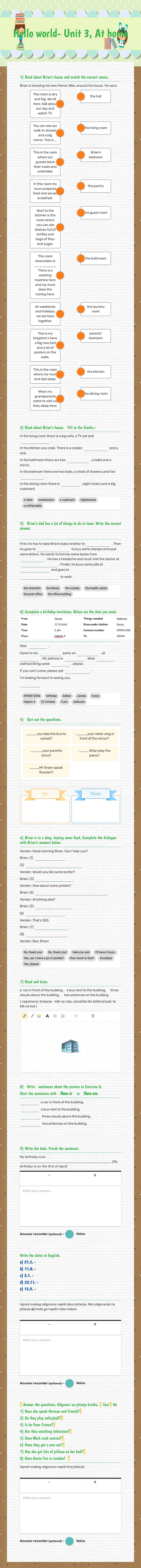 Hello world- Unit 3, At home worksheet preview image