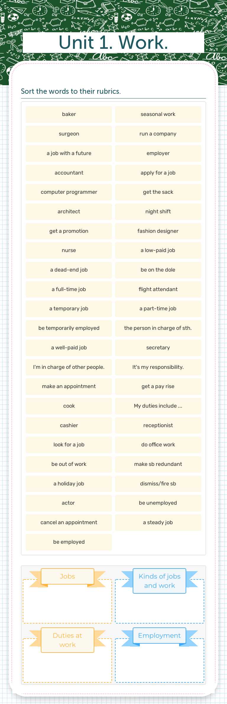 Unit 1. Work. worksheet preview image