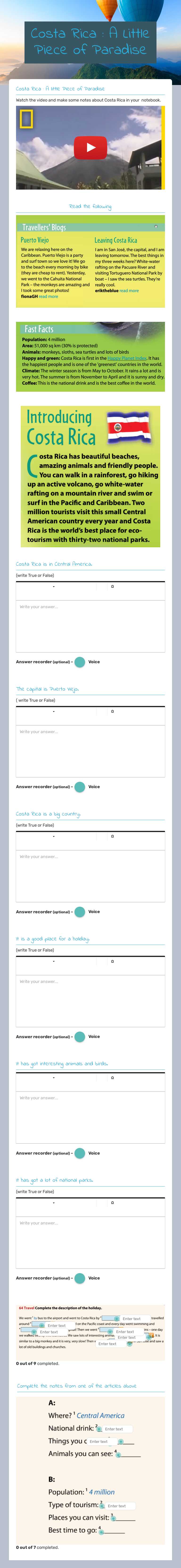 Costa Rica : A Little Piece of Paradise worksheet preview image