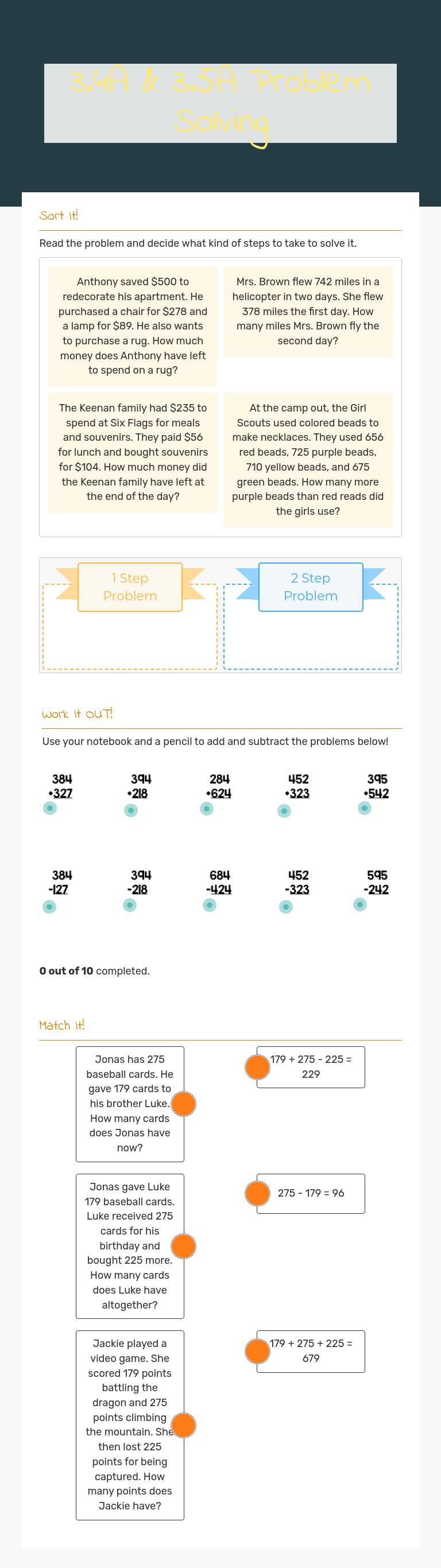 3.4A & 3.5A Problem Solving worksheet preview image