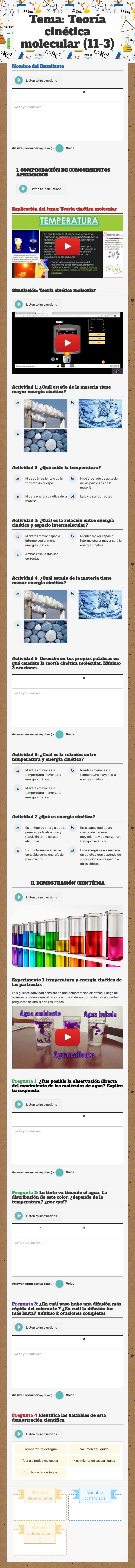 Tema: Teoría cinética molecular (11-3) worksheet preview image