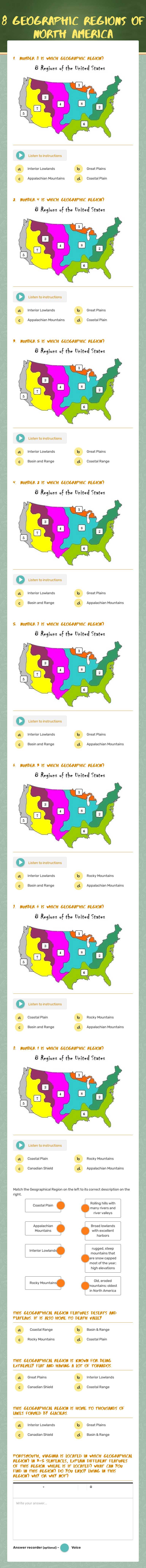 8 Geographic Regions of North America worksheet preview image