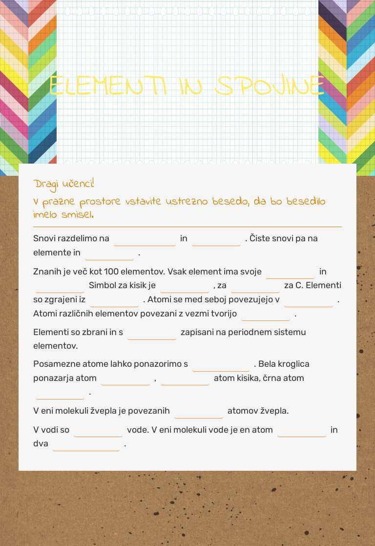 ELEMENTI IN SPOJINE worksheet preview image