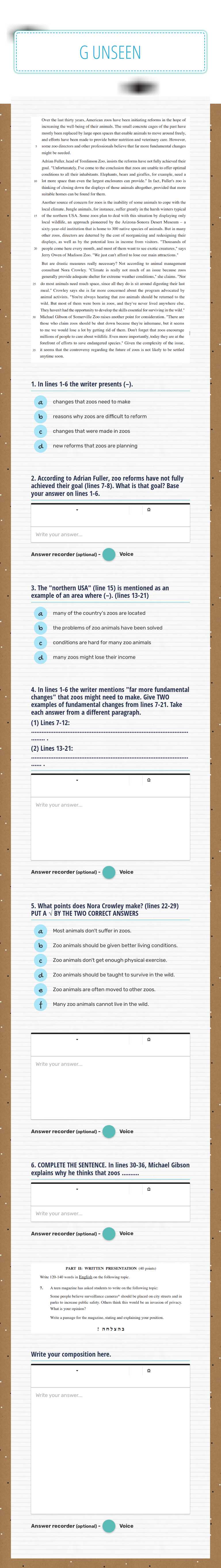 G UNSEEN worksheet preview image