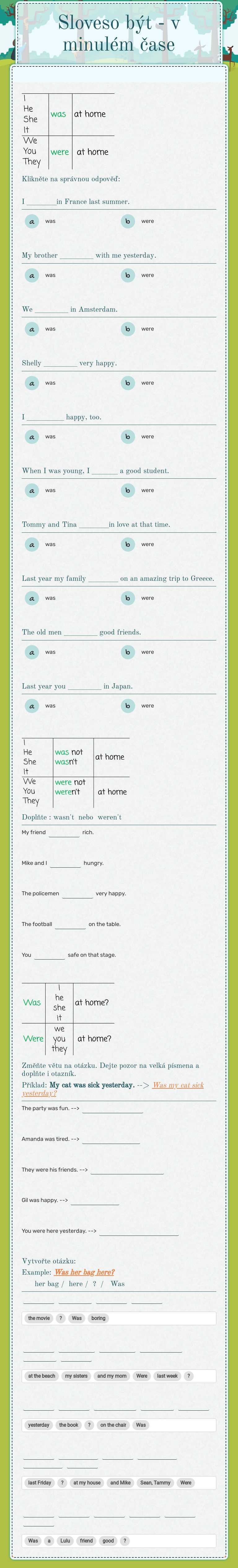 Sloveso být - v minulém čase Grade 6 worksheet preview
