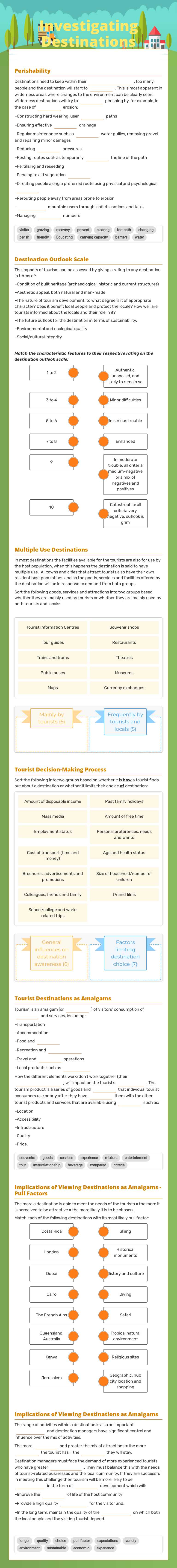 Investigating Destinations worksheet preview image