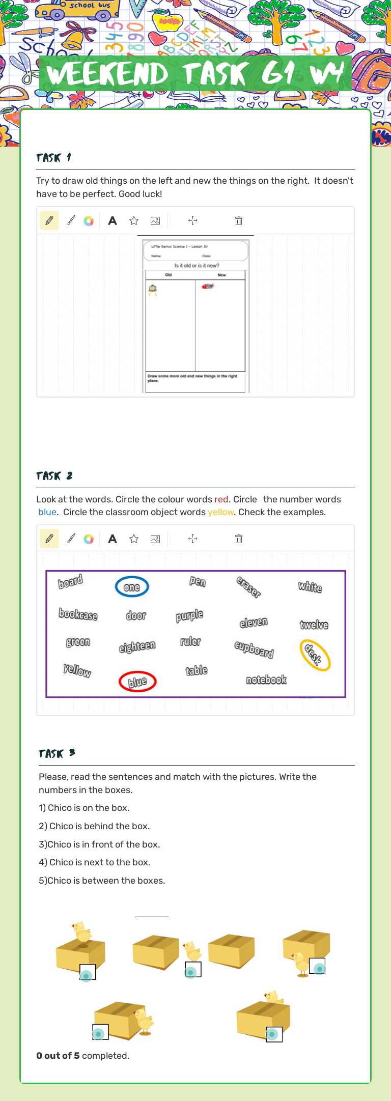 Weekend Task g1 w4 Grade 1 worksheet preview