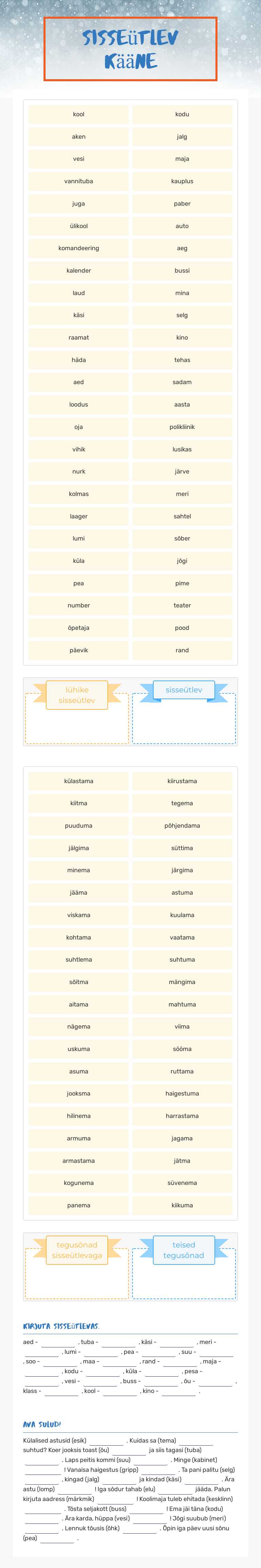 Sisseütlev kääne worksheet preview