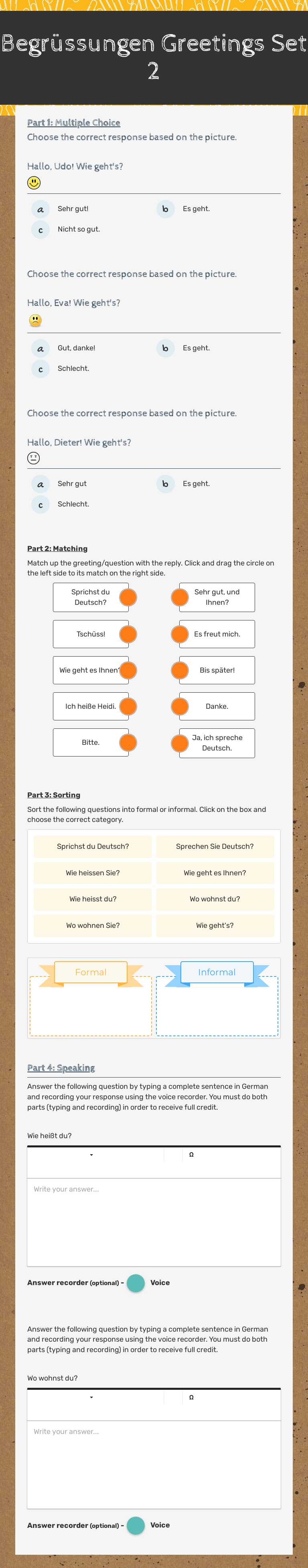 Begrüssungen
Greetings Set 2 worksheet preview image