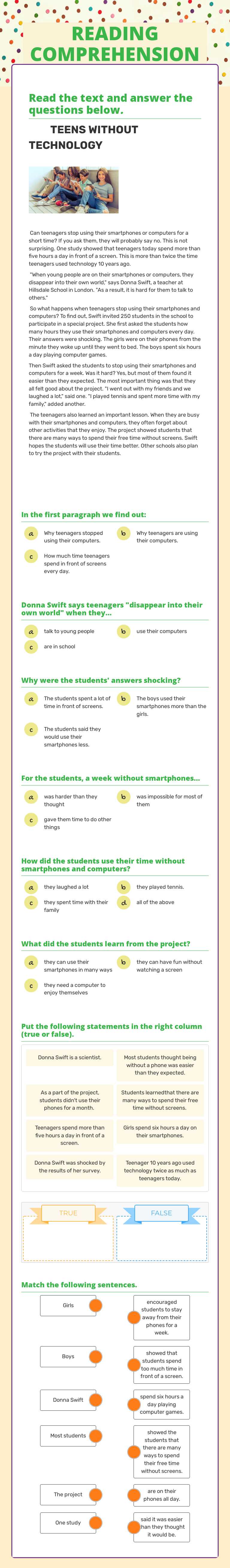READING COMPREHENSION worksheet preview image