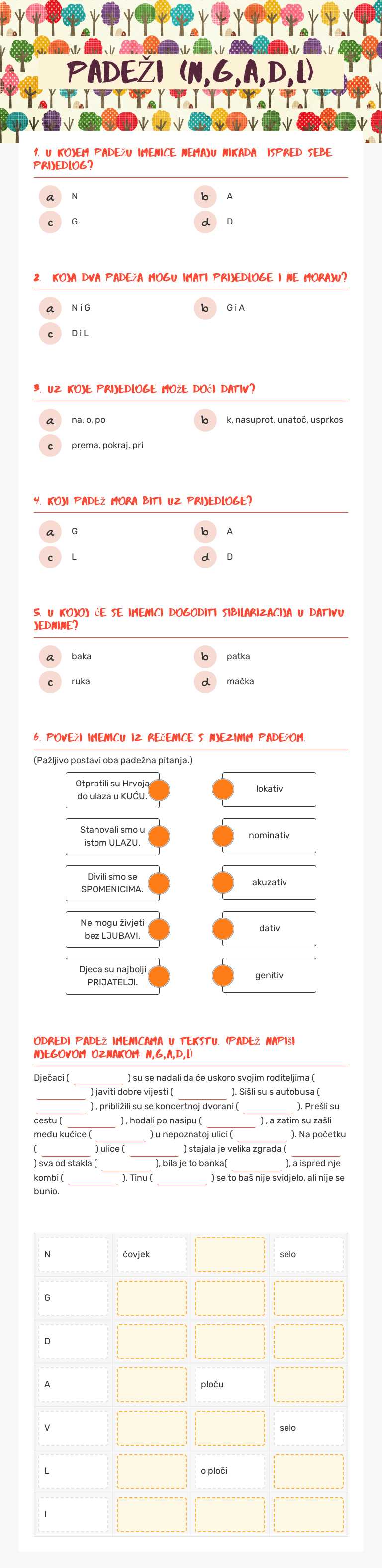 PADEŽI (N,G,A,D,L) worksheet preview image