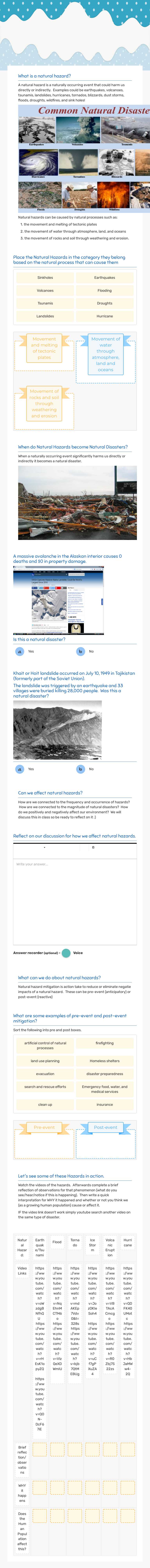 Natural Hazards worksheet preview image