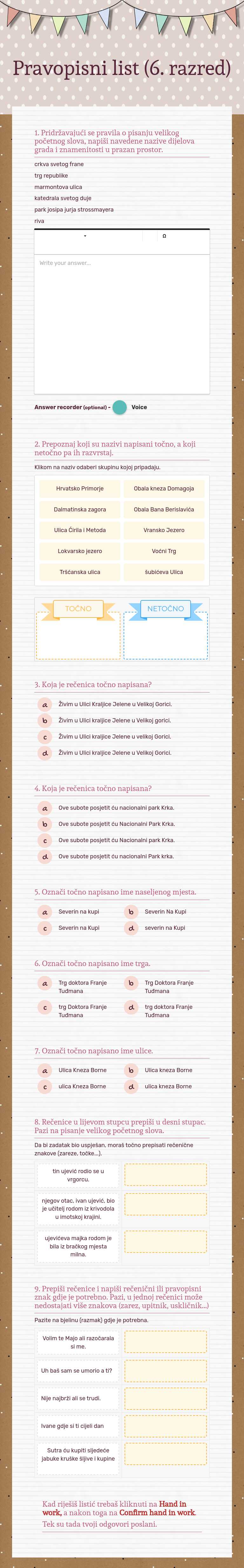 Pravopisni list (6. razred) worksheet preview image