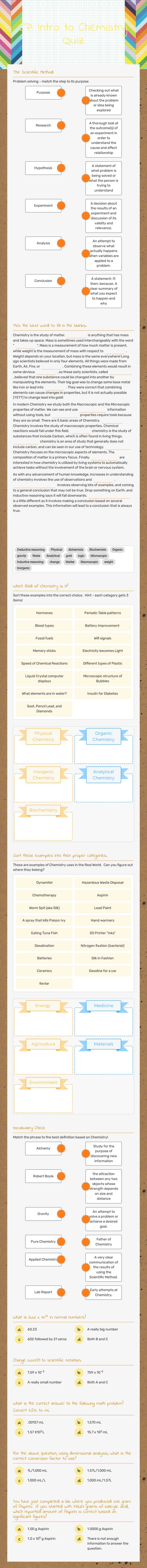 CP: Intro to Chemistry: Quiz worksheet preview image