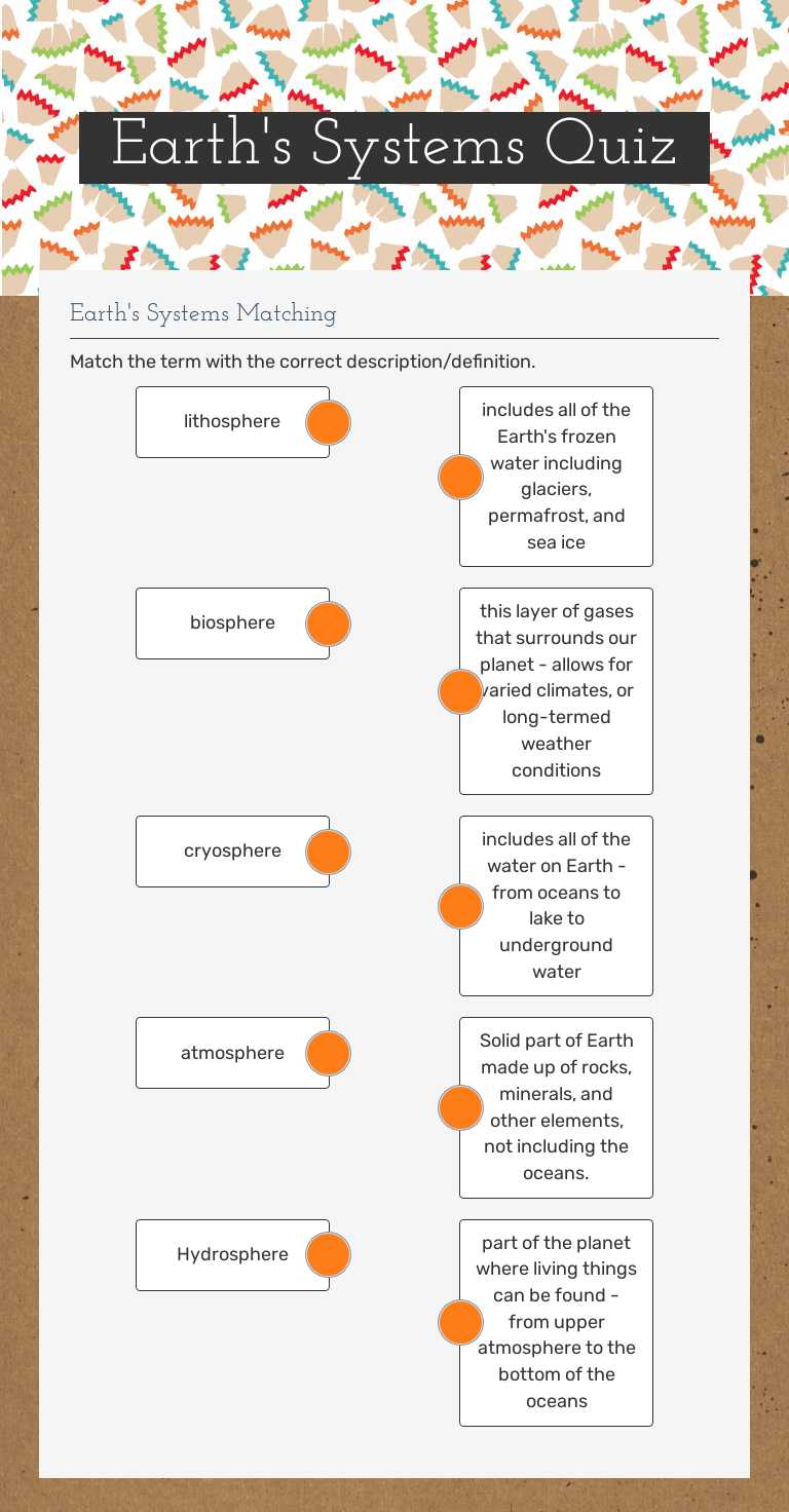 Earth's Systems Quiz Grade 8 worksheet preview