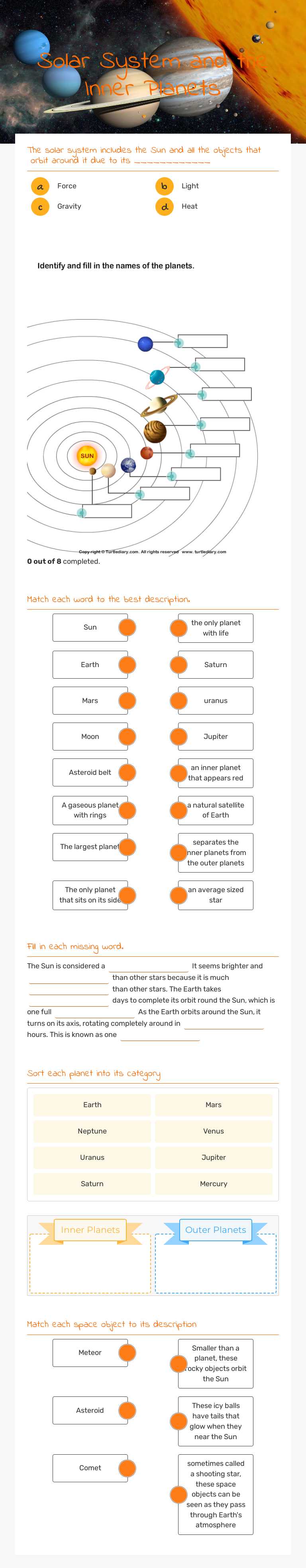 Solar System and the Inner Planets worksheet preview image
