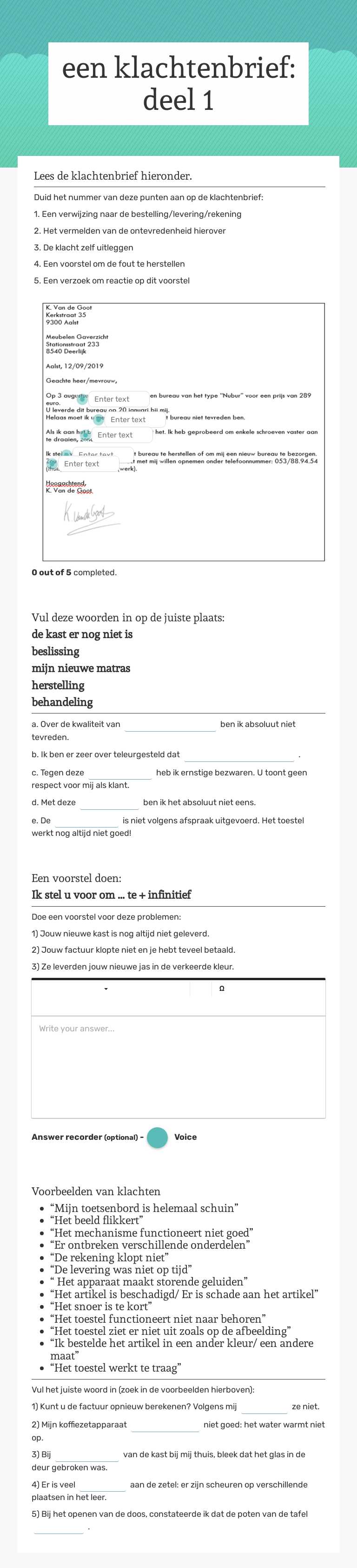 een klachtenbrief: deel 1 worksheet preview image