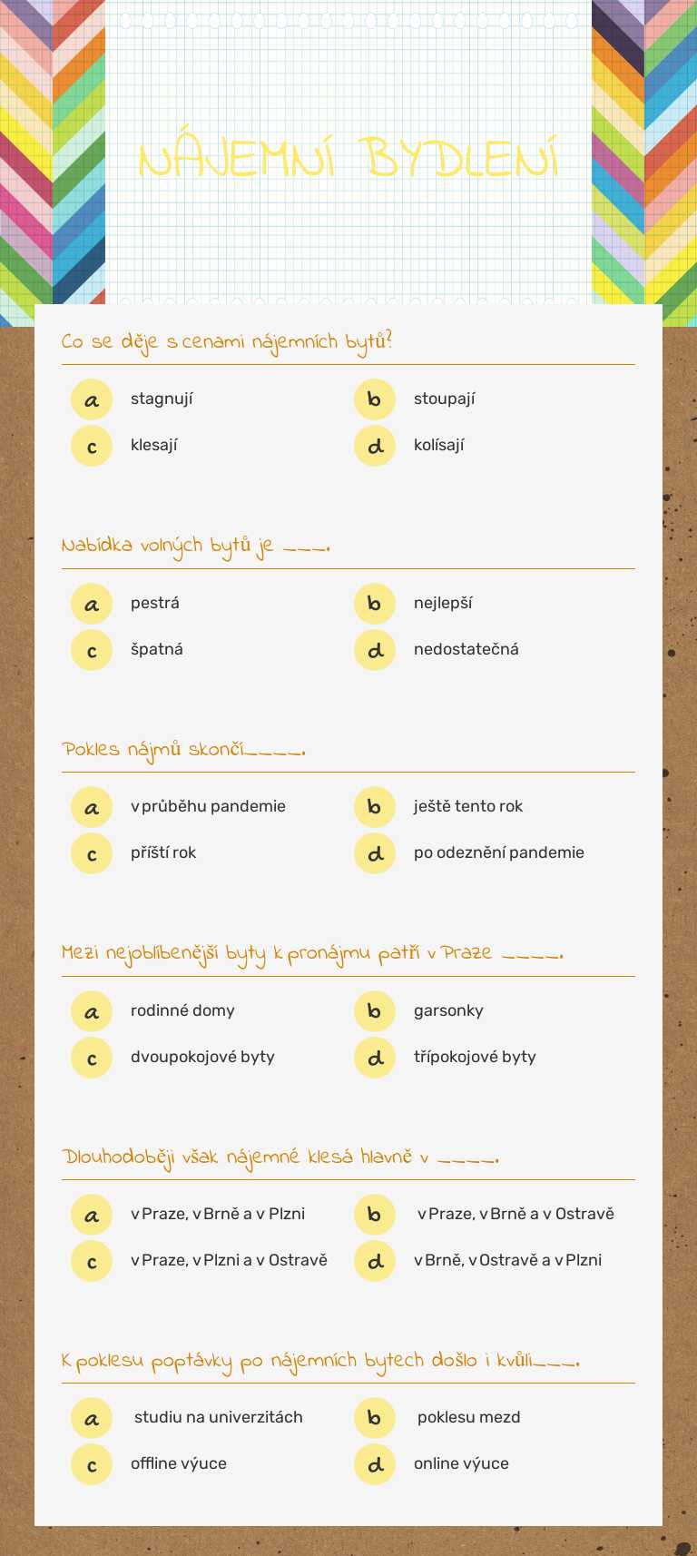 NÁJEMNÍ BYDLENÍ worksheet preview image