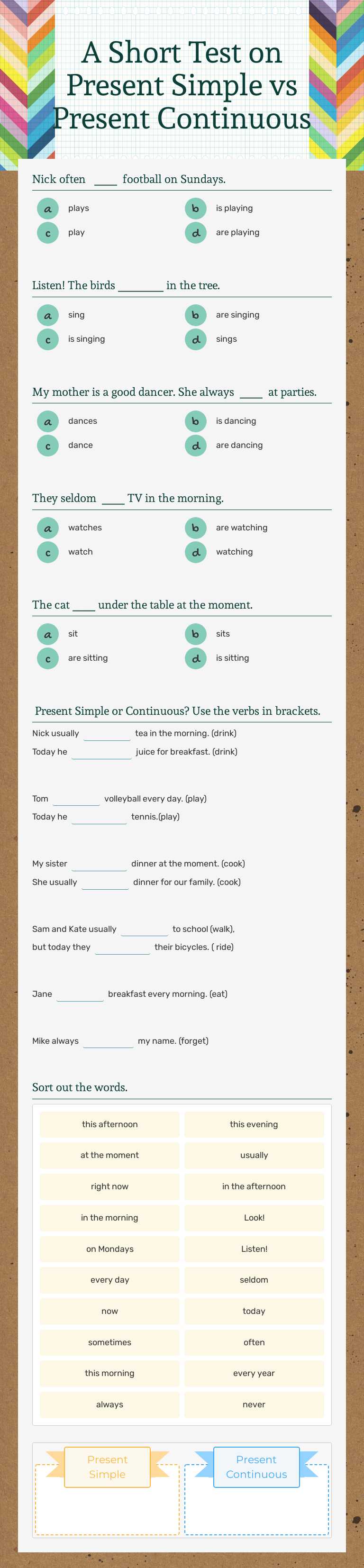 Master Present Simple vs Continuous verb tenses with this fun ELA ...