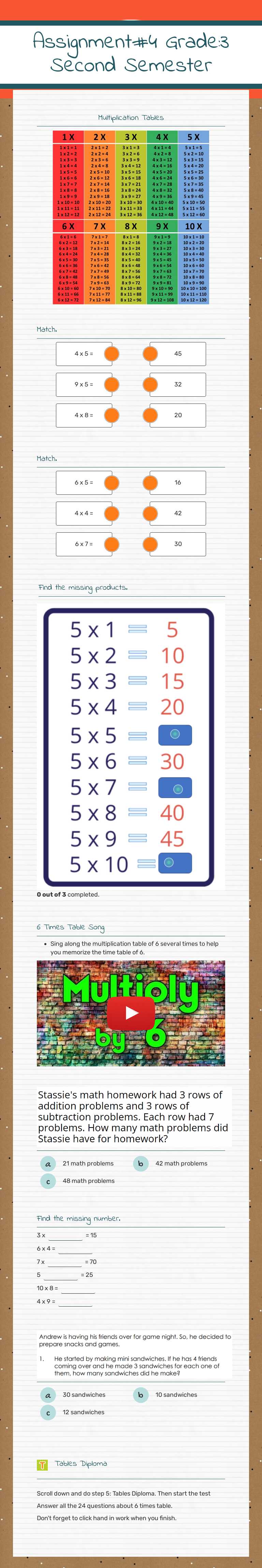Assignment#4        Grade:3                     Second-Semester worksheet preview