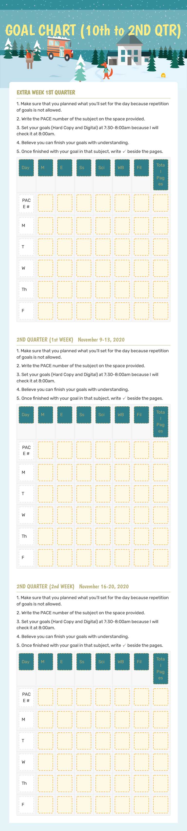 GOAL CHART (10th to 2ND QTR) Grade 8 worksheet preview