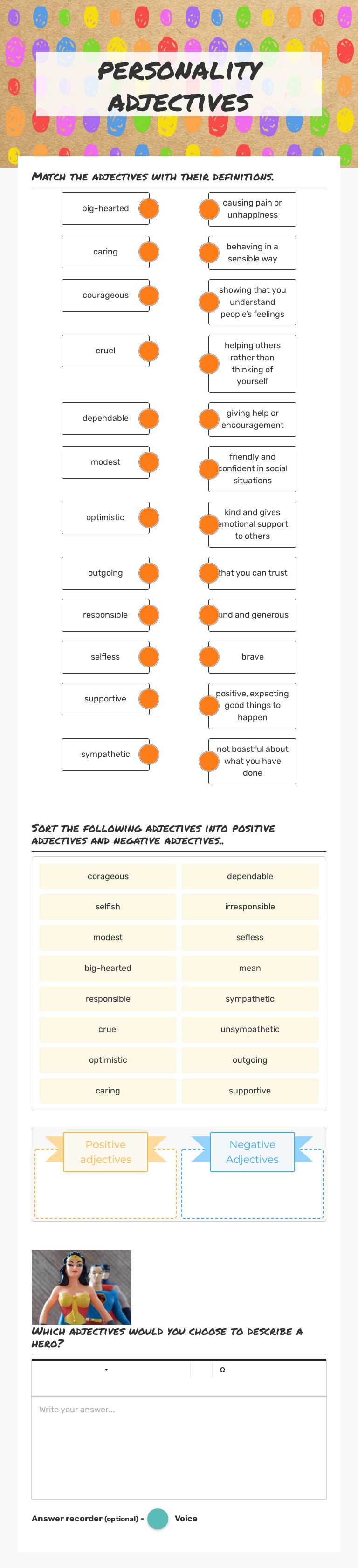 personality adjectives Grade 10 worksheet preview