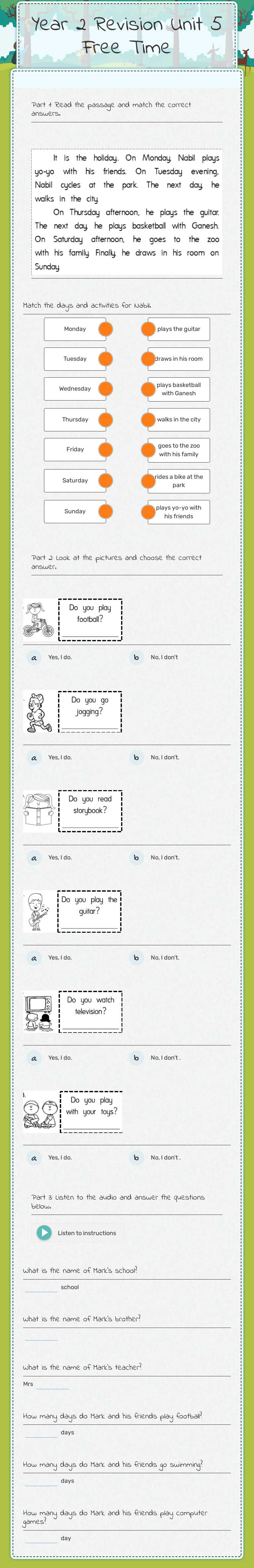 Year 2 Revision
Unit 5 Free Time worksheet preview image