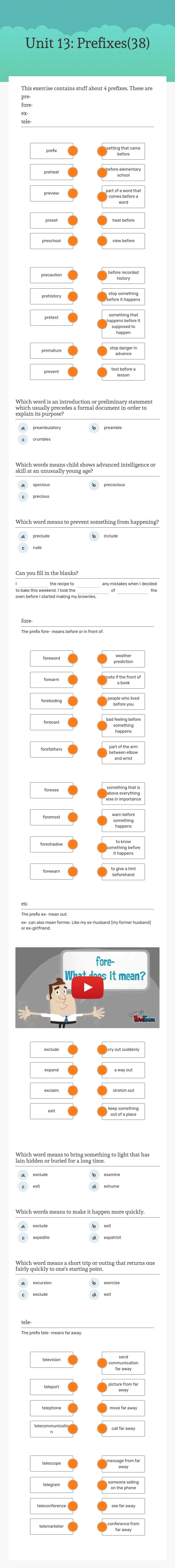 Unit 13: Prefixes(38) worksheet preview image