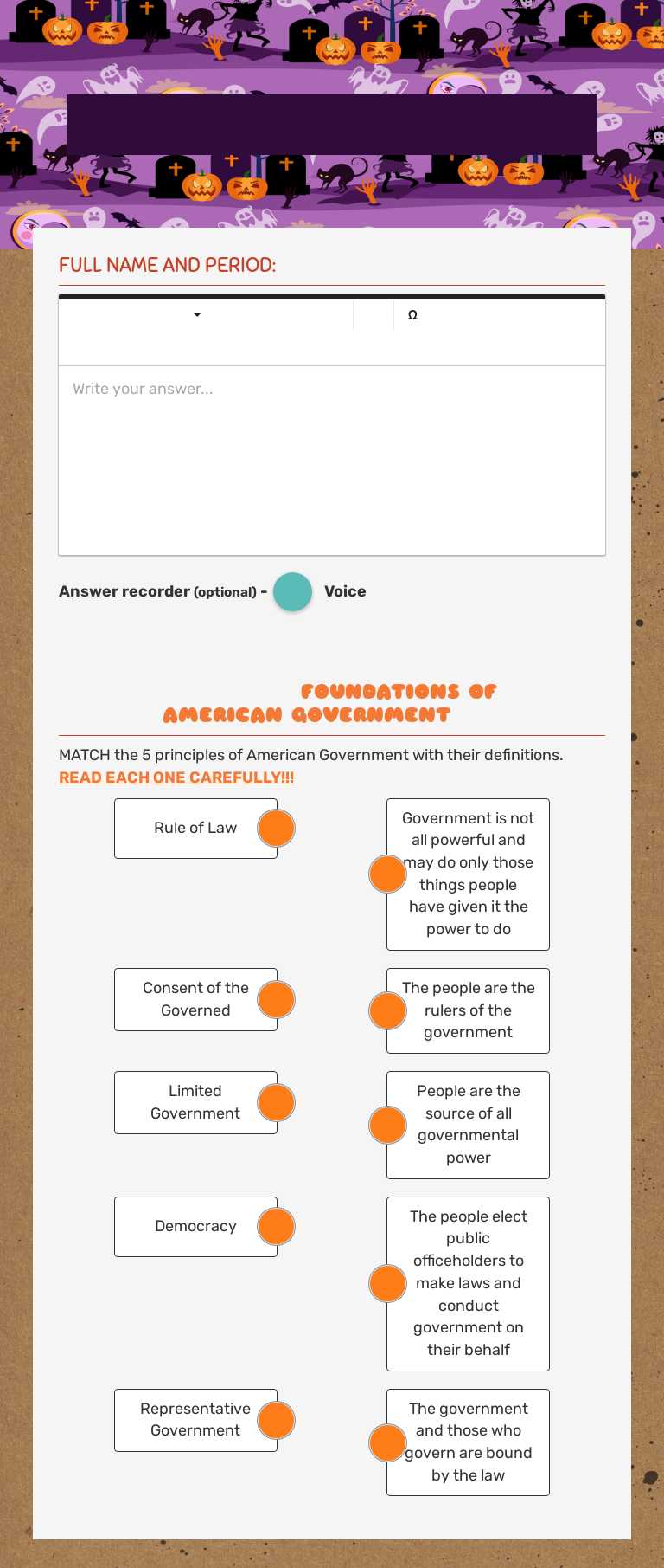 5 PRINCIPLES OF GOVERNMENT Grade 6 worksheet preview