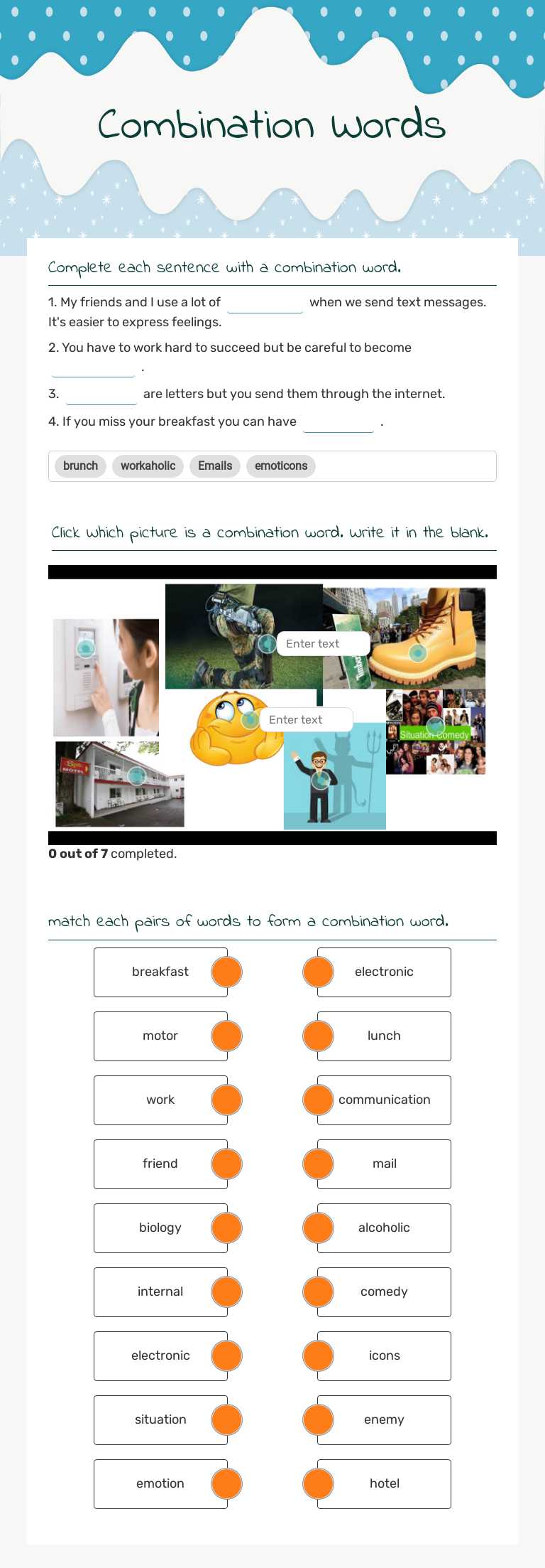 Combination Words Grade 9 worksheet preview