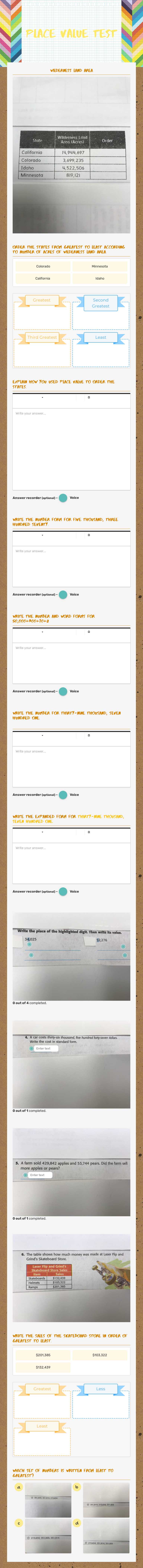Place Value Test worksheet preview image