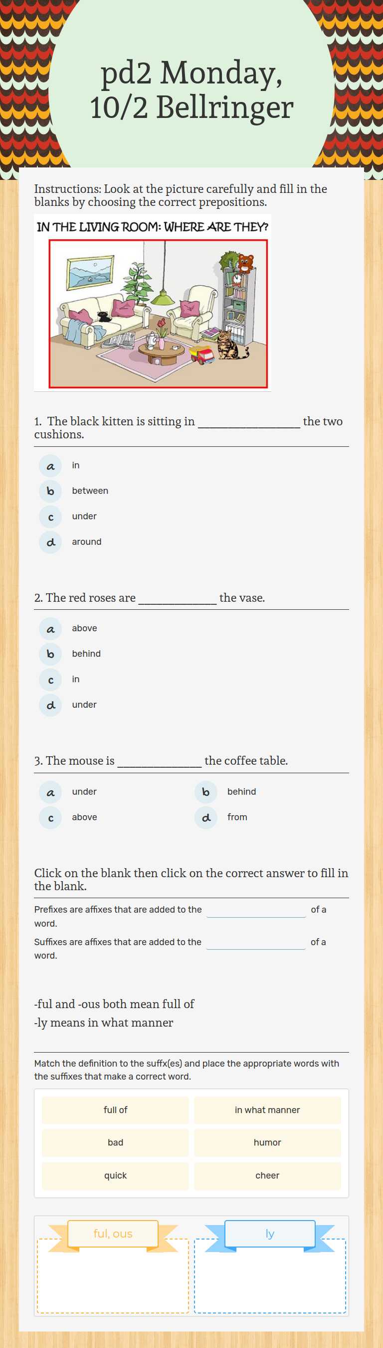 pd2 Monday, 10/2 Bellringer worksheet preview image