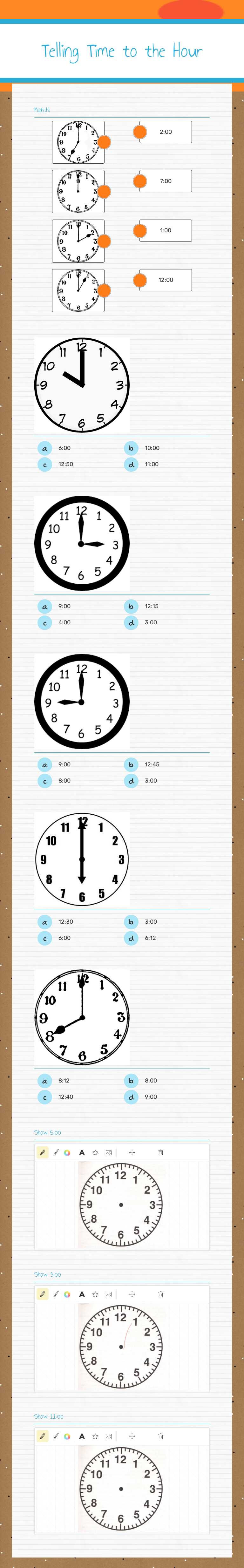 Telling Time to the Hour Preschool worksheet preview
