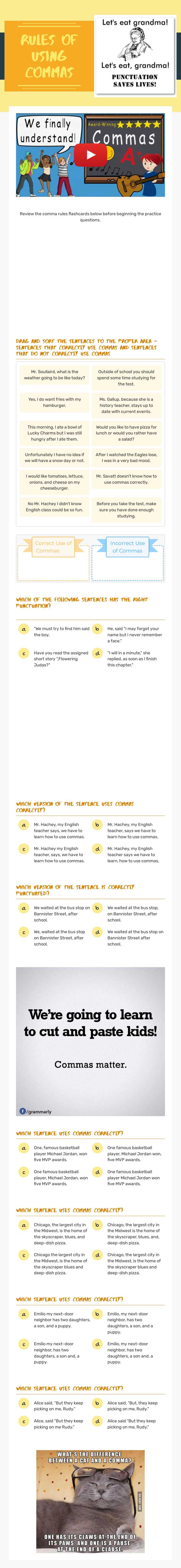 Rules of Using commas worksheet preview image