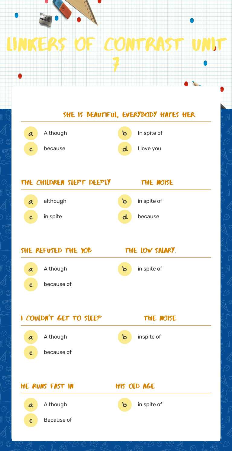 linkers of contrast unit 7 worksheet preview image