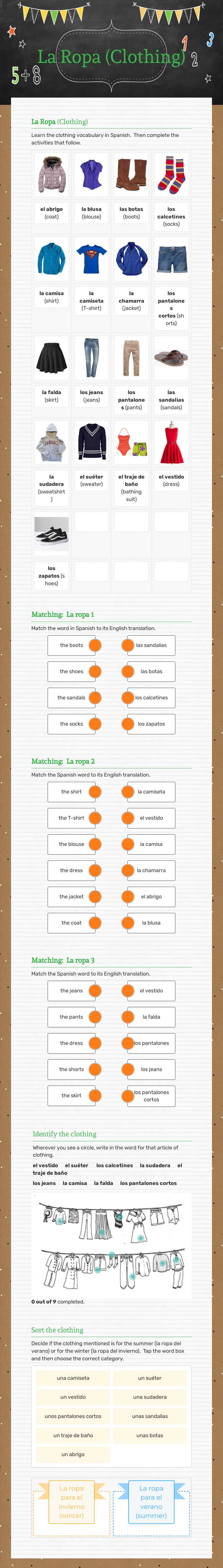 La Ropa (Clothing) worksheet preview image
