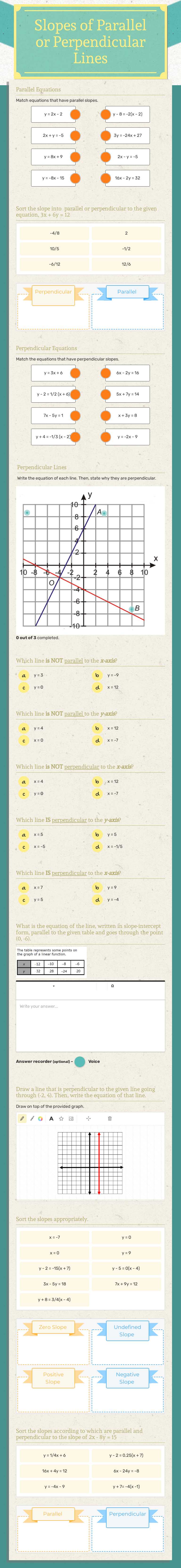 Slopes of Parallel or Perpendicular Lines worksheet preview image