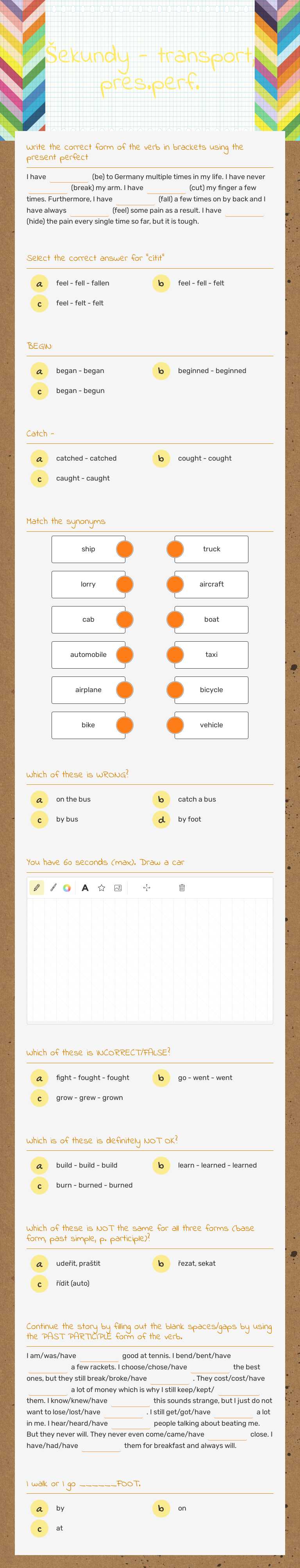 Šekundy - transport, pres.perf. worksheet preview image