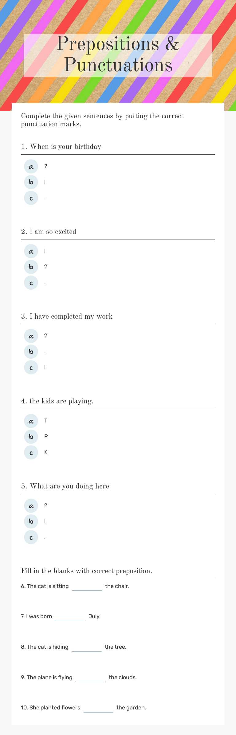 Prepositions & Punctuations worksheet preview image