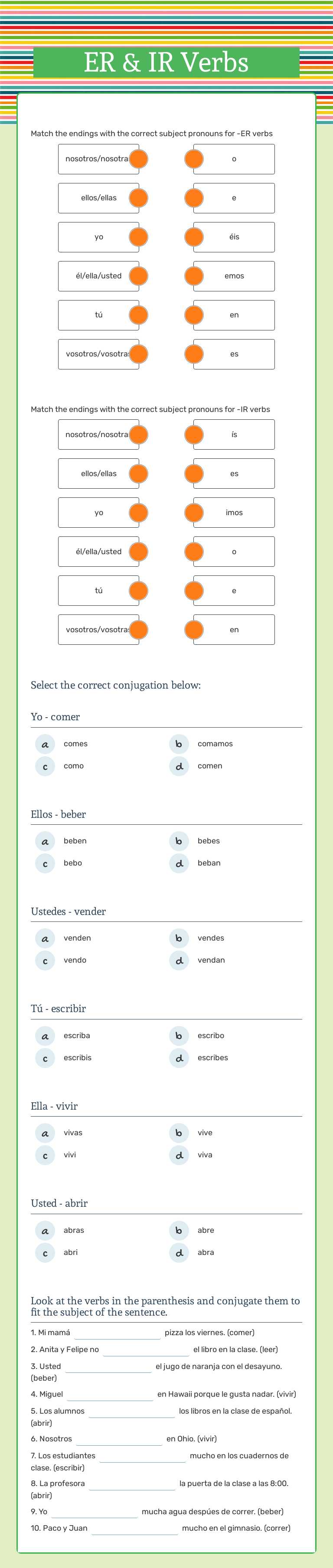 ER & IR Verbs Grade 10 worksheet preview