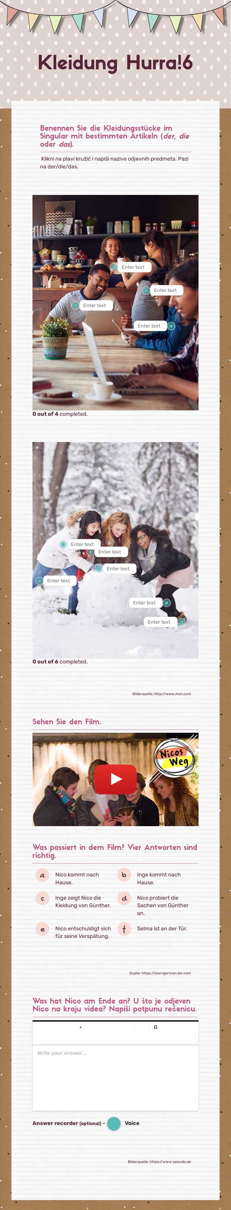 Kleidung
Hurra!6 worksheet preview image