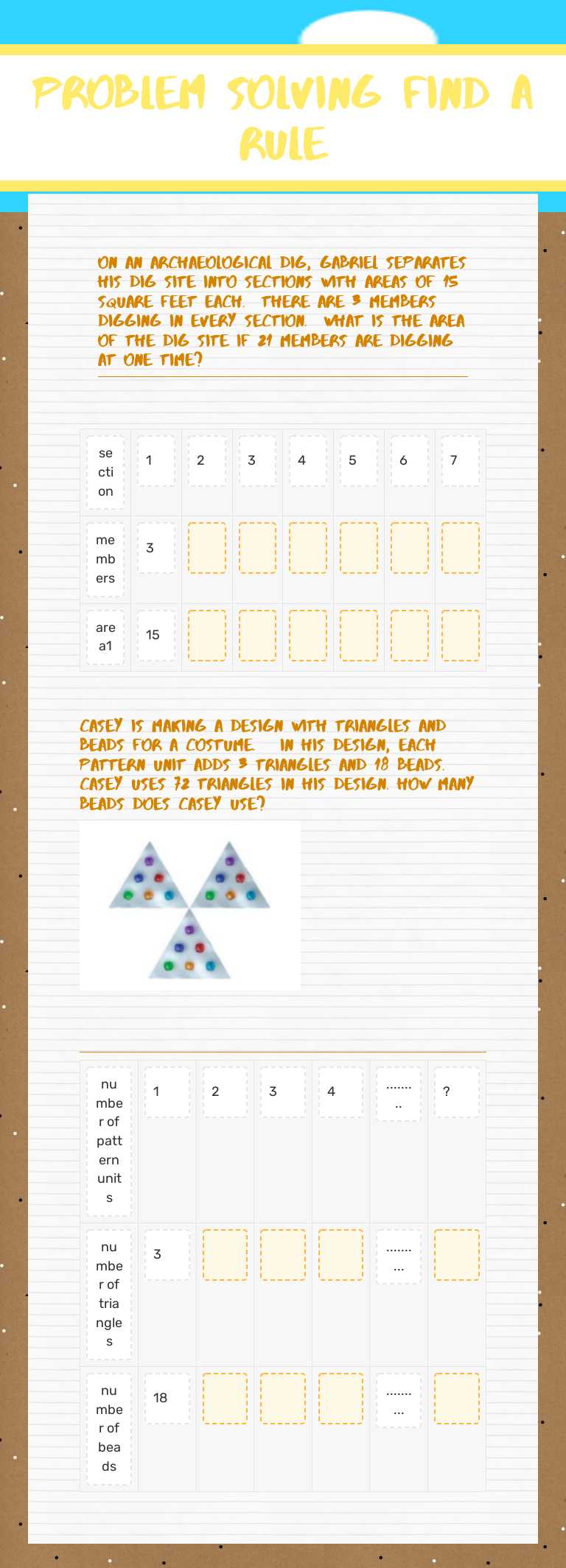 Problem solving find a rule worksheet preview image