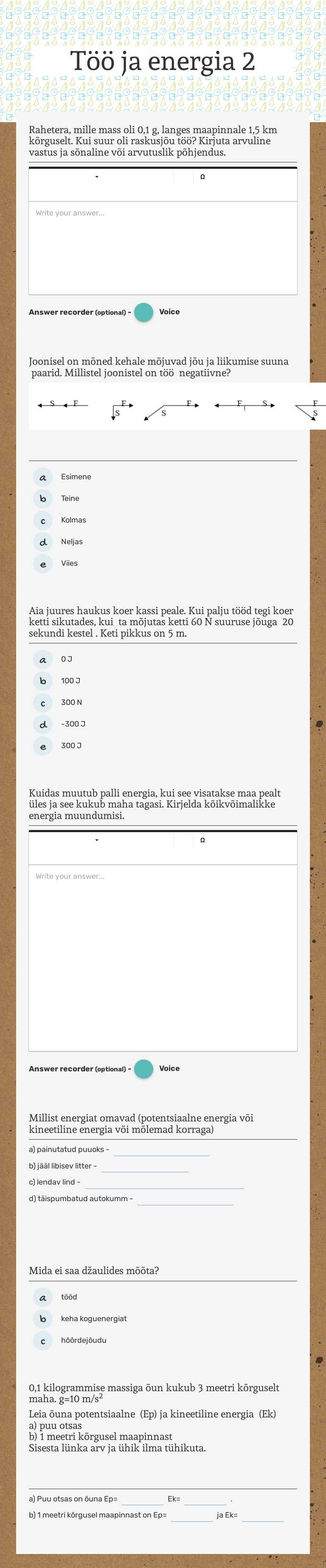 Töö ja energia 2 worksheet preview image