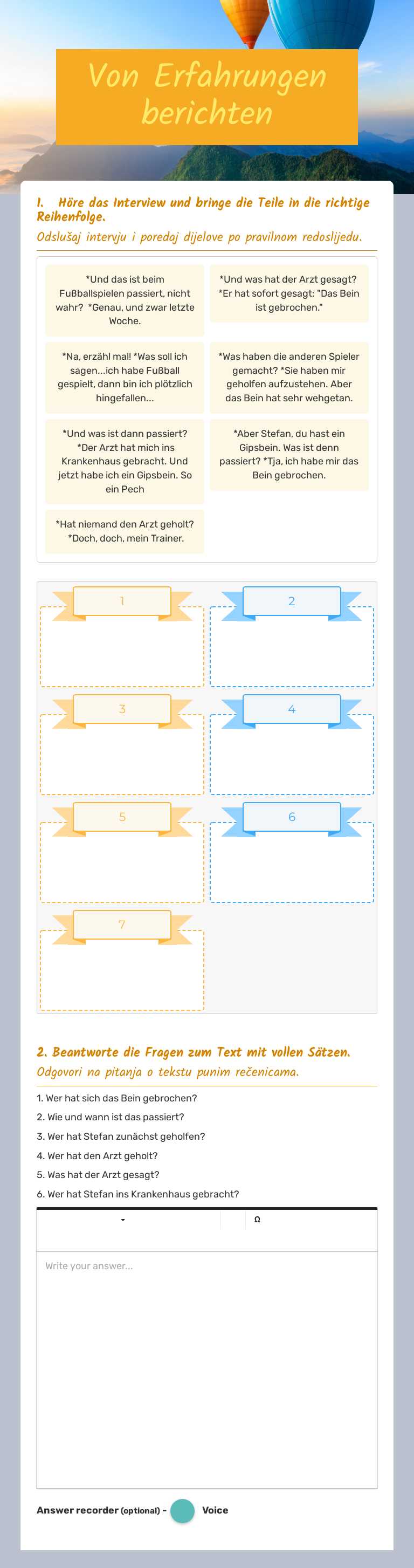 Von Erfahrungen berichten worksheet preview image