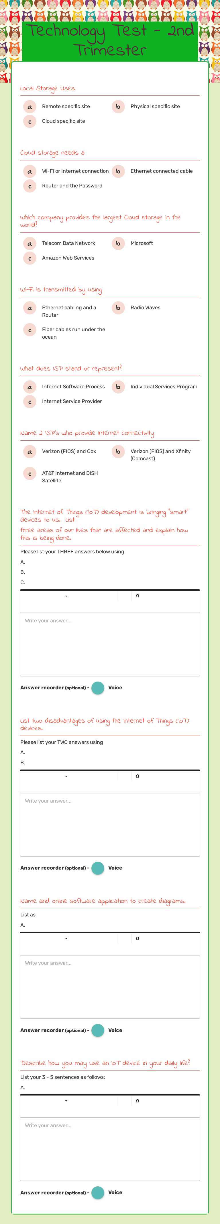 Technology Test - 2nd Trimester worksheet preview image