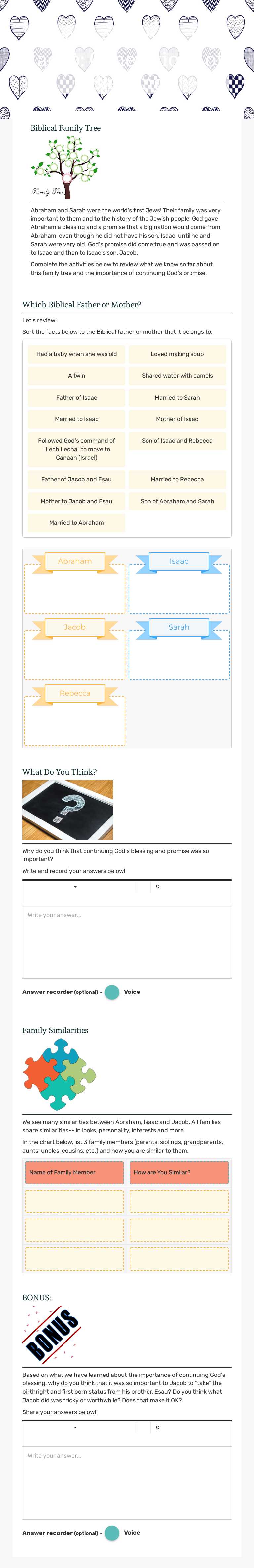 From Abraham to Jacob: Generations of Blessing worksheet preview image