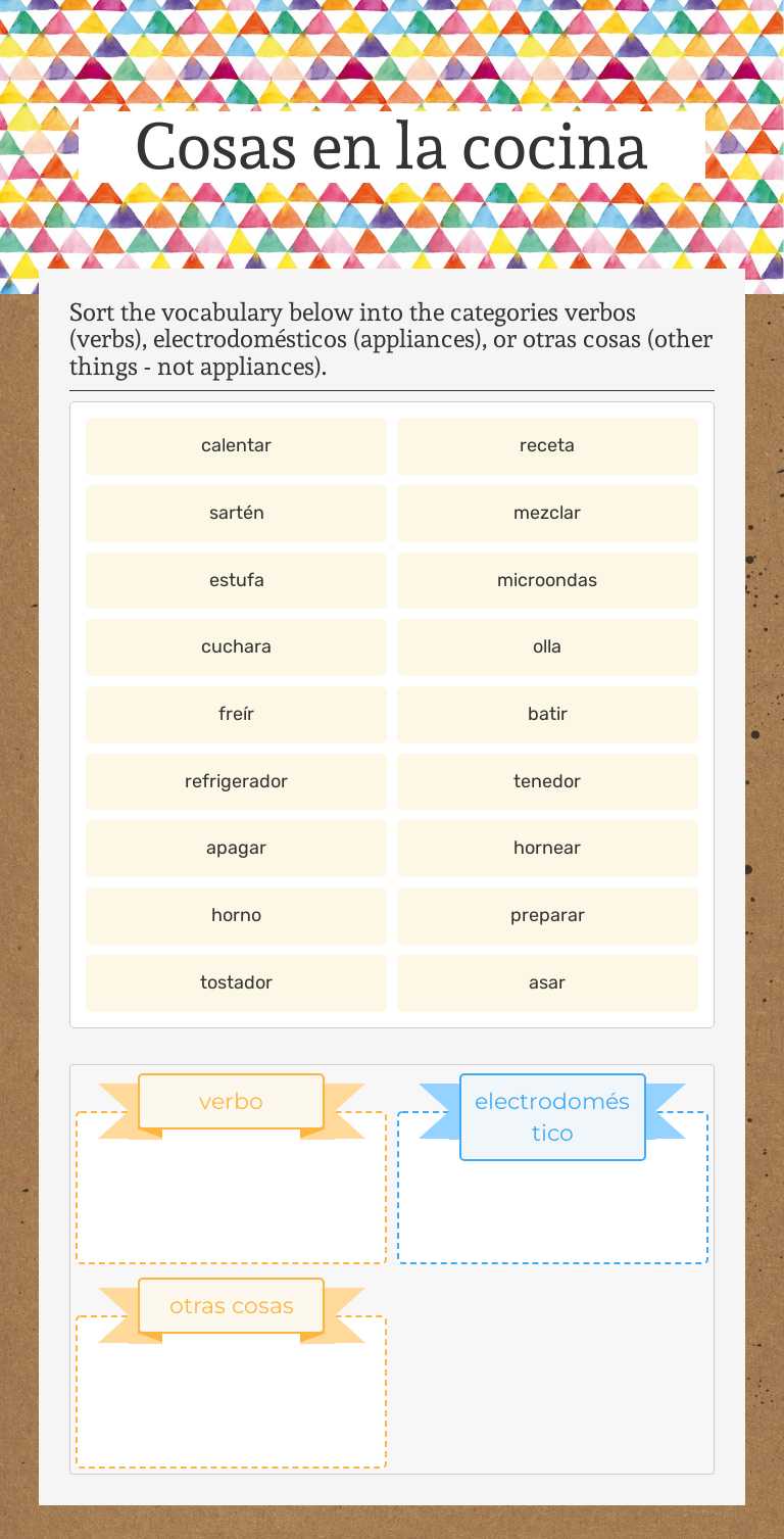 Cosas en la cocina Grade 7 worksheet preview