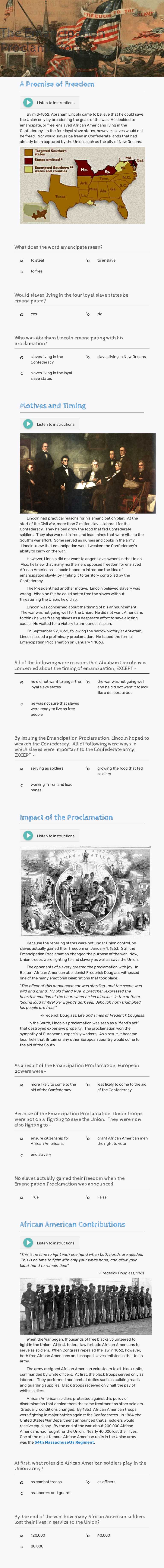 The Emancipation Proclamation Grade 8 worksheet preview