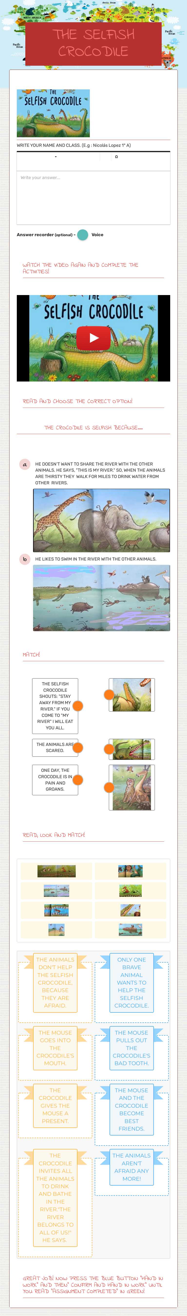 THE SELFISH CROCODILE Grade 2 worksheet preview