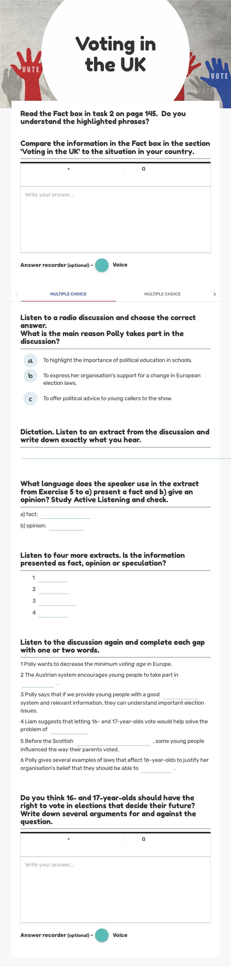 Voting in the UK worksheet preview image